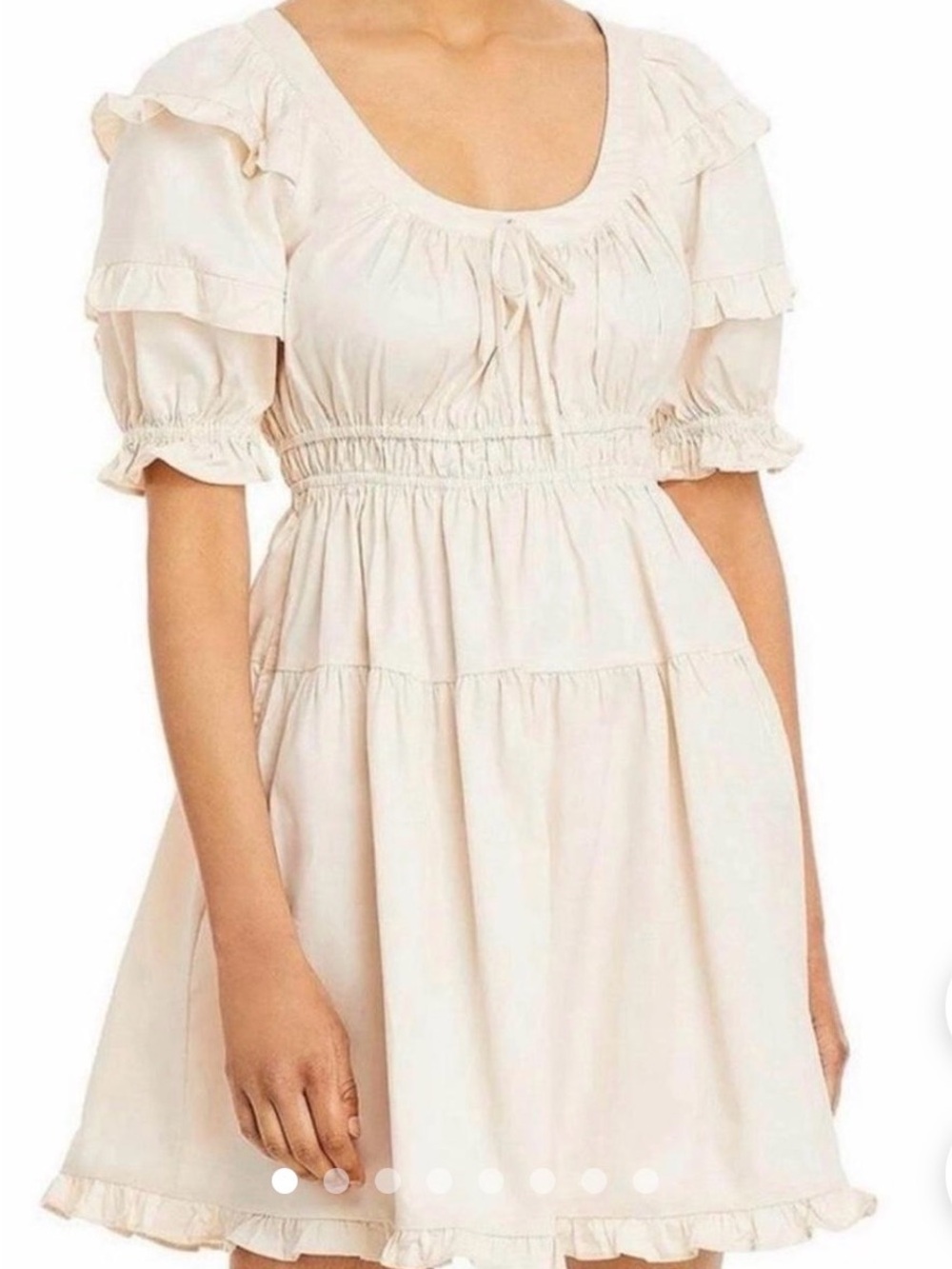 En Saison Cream Ruffled Puff-Sleeve Mini Dress